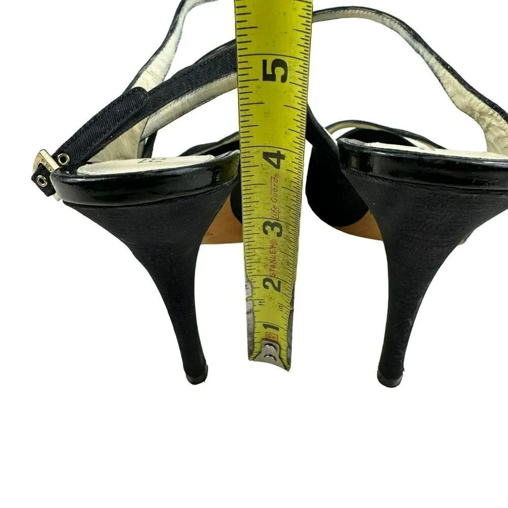 Fendi Designer Shoes Black Satin Open Toes Sandals 38.5 /‎ 7.5